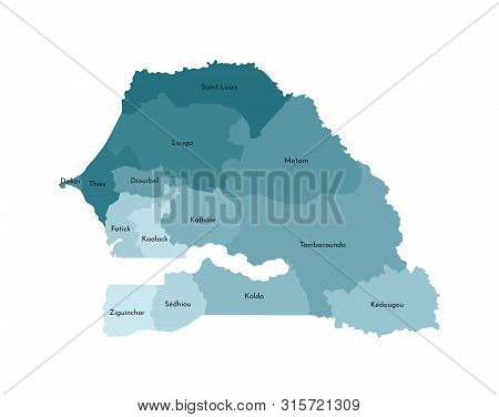 Vector Isolated Illustration Of Simplified Administrative Map Of Senegal. Borders And Names Of The R