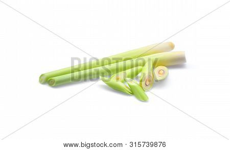 Fresh Lemongrass With Slice Isolated On White Background