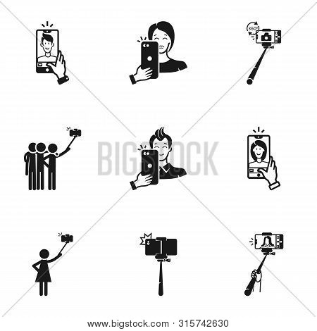 Selfie Stick Icon Set. Simple Set Of 9 Selfie Stick Vector Icons For Web Design Isolated On White Ba