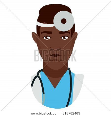 Cute, Beautiful African American Doctor, Lor, Man Doctor, Man Has Frontal Reflector On Head. Modern 