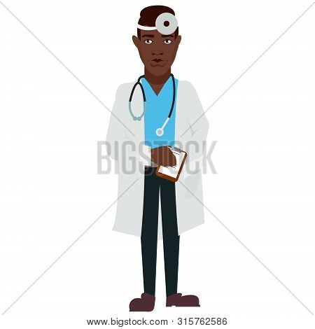 Cute, Beautiful African American Doctor, Lor, Man Doctor, Man Has Frontal Reflector On Head, Holding