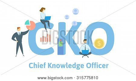 Cko, Chief Knowledge Officer. Concept With People, Letters And Icons. Flat Vector Illustration. Isol