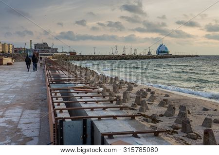 Hel, Poland- 31 January 2015: View Of The Breakwater And Seaport In The City Of Hel. Town And Baltic