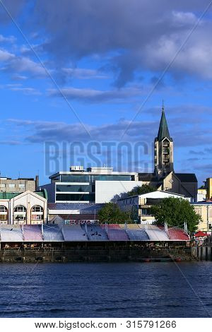 Valdivia, Chile - February 3, 2016: View Onto The Feria Fluvial (riverside Market) Along Arturo Prat
