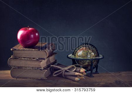 Back to School. Vintage still life with copy space.