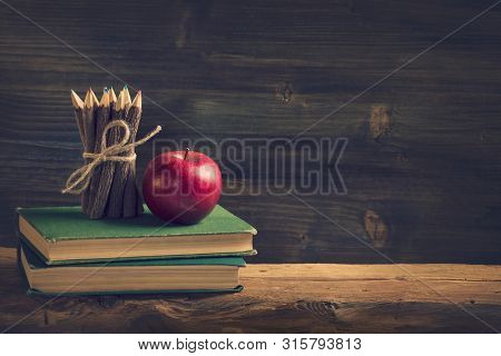 Back to School. Vintage still life with copy space.