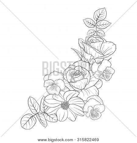 Vector Drawing Flowers, Decorative Rosette, Stylized Designtemplate, Isolated Floral Element, Hand D