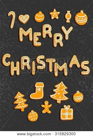 Vector Chrictmas Cookies, Hand Drawn Illustration, Card, Design Template