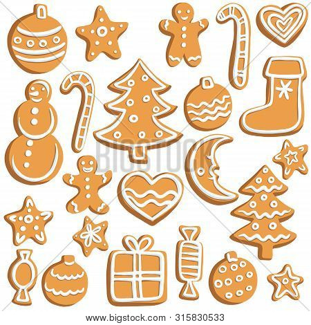 Vector Chrictmas Cookies, Hand Drawn Illustration, Isolated Design Elements