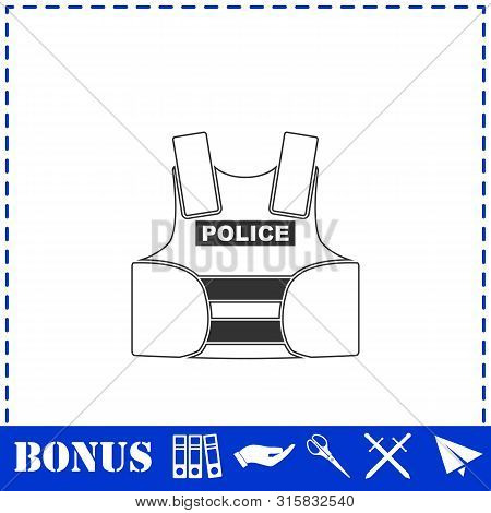 Police Flak Jacket Or Bulletproof Vest Icon Flat. Simple Vector Symbol And Bonus Icon