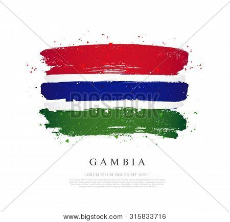 Gambia Flag. Vector Illustration On A White Background. Brush Strokes Are Drawn By Hand. Independenc