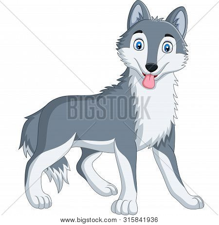 Vector Illustration Of Cute Wolf Cartoon On White Background