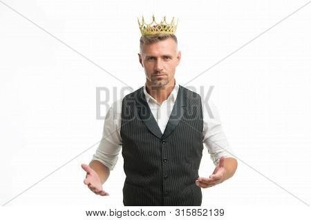 Handsome King. Glory Seeking Man. Man Representing Power And Triumph. Business King. Businessman Wea