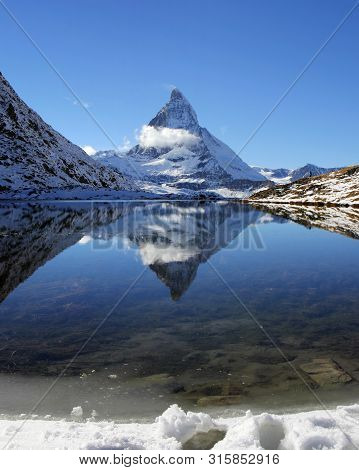 Panorama Of Of Riffelsee With Matterhorn Reflection, Switzerland (large Stitched File)