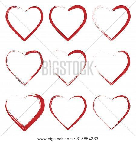 Set Of Hearts Made With Grunge Brush Vector
