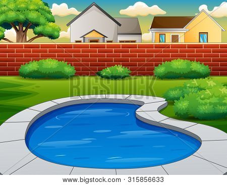 Background Of Swimming Pool In Backyard Illustration
