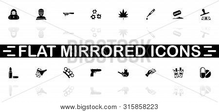 Crime Icons - Black Symbol On White Background. Simple Illustration. Flat Vector Icon. Mirror Reflec