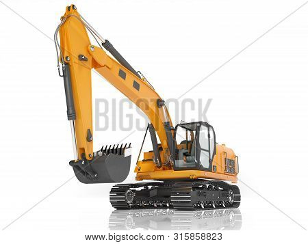 Orange Single Bucket Excavator With Hydraulic Mechpatoy On Metal Driven Track 3d Render On White Bac