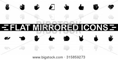 Hands Icons - Black Symbol On White Background. Simple Illustration. Flat Vector Icon. Mirror Reflec
