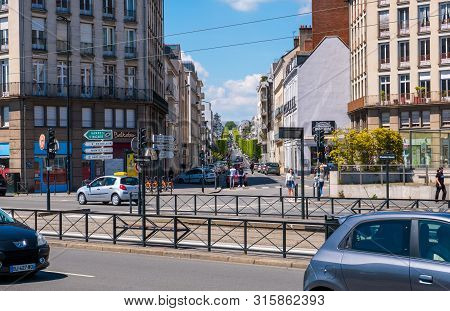 Nantes, France - May 12, 2019: Cityscape And Boulevard De Launay In The Background, West Of The City