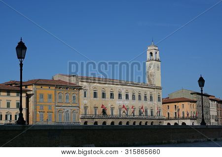 Palazzo Pretorio In Pisa, The Seat Of The Municipal Library On The Lungarno Galilei, Near The Bridge