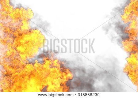 Fire 3d Illustration Of Glowing Fantasy Fire Frame Isolated On White Background - Top And Bottom Are