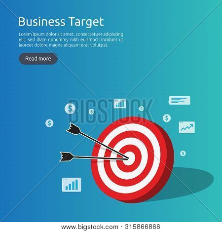 Red Dartboard Center Goal. Strategy Achievement And Business Success Flat Design. Archery Dart Targe