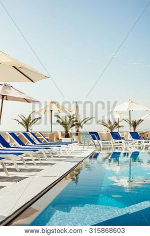 Swimming Pool At Luxury Resort, Hotel. 
Stock Photo