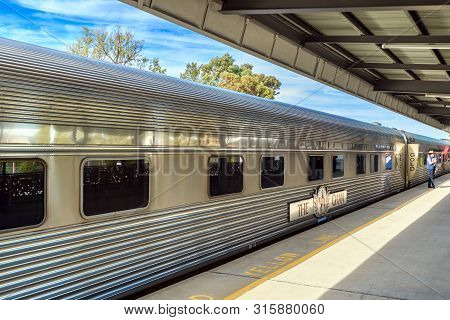 Adelaide Parklands Terminal, South Australia - August 4, 2019: The Ghan Train Ready To Depart For It