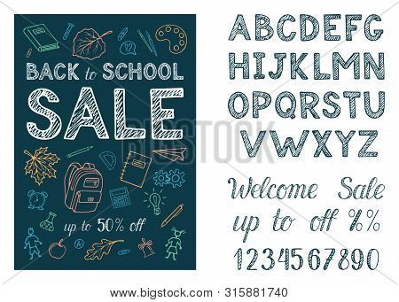 Back To School Vertical Flyer. Alphabet. Composition With Educational Pattern. Hand Written Letterin