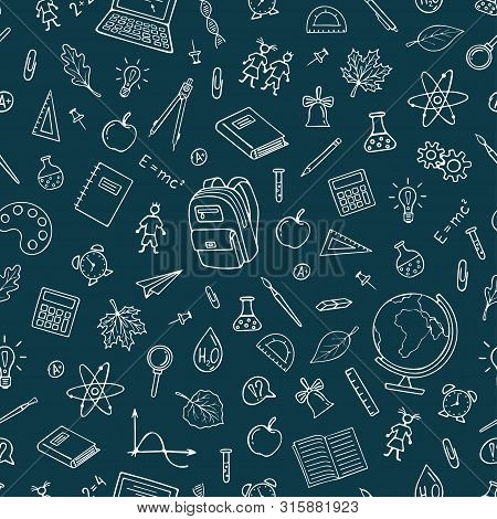 Back To School Seamless Pattern Background.  Graphic By Hand. Vector Pattern For Wallpaper Wrapping 