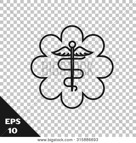 Black Line Emergency Star - Medical Symbol Caduceus Snake With Stick Icon Isolated On Transparent Ba