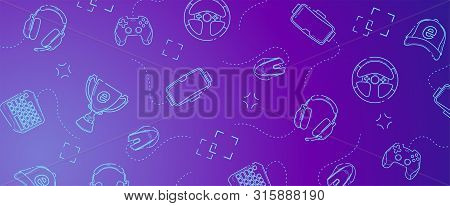 Game Gadgets - Line Concept Art With Modern Blue And Violet Background For Web, Market, Banner Or Fb