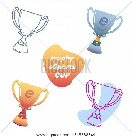 Game Victory Icons Set, Esports Win, Vector Line Concept With Prize Trophy Cup In Silver And Gold Co