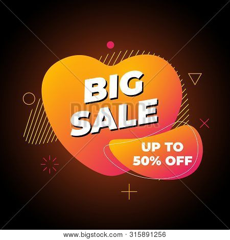 Big Sale Banner Template Design. Up To 50 Percent Off On Abstract Liquid Shape. Flat Geometric Gradi