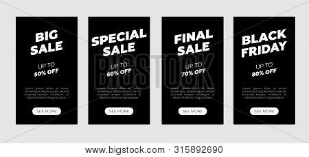 Sale Banner Design Template Set. Clean Flyer On Black Background. Big Special Final Black Friday Dis