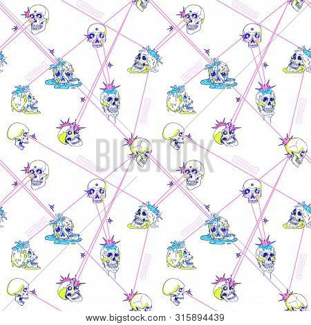 Laser Shooting, Shoot Eyes. Skulls, Superheroes Fight With Light Rays. Creepy Cartoon Illustration F