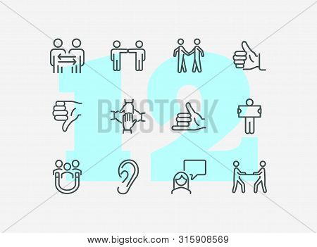 Human Gestures Line Icon Set. Set Of Line Icons On White Background. Ear, Talking, Dialogue. Communi