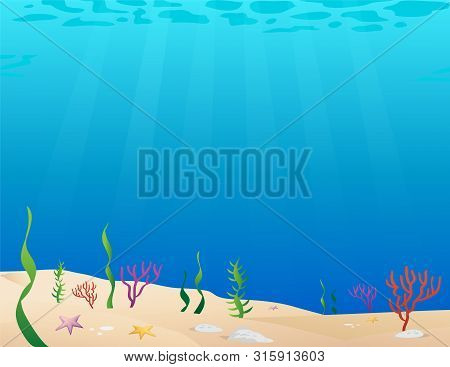 Cartoon Vector Illustration Of An Underwater Ocean Seafloor