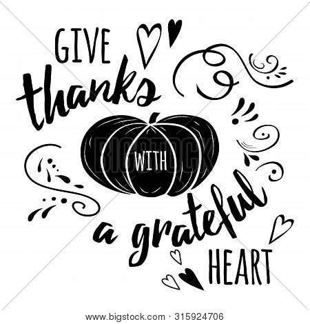Vector Banner For Thanksgiving Day Decorated Pampkin On Chalk Style And Abstract Ornate.