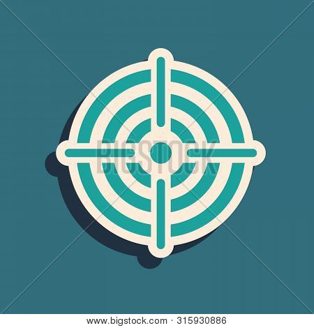 Green Target Sport For Shooting Competition Icon Isolated On Blue Background. Clean Target With Numb