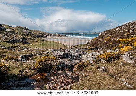 A Beautiful Deserted Sandy Ceannabeine Beach Near Rispond In Lairg On The North Coast Of Scotland Wi