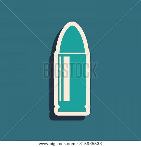 Green Bullet Icon Isolated On Blue Background. Long Shadow Style. Vector Illustration