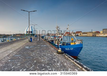 Hel, Poland - 31 January 2015: Cutters Moored In The Seaport. Small Town Located On The Hel Peninsul