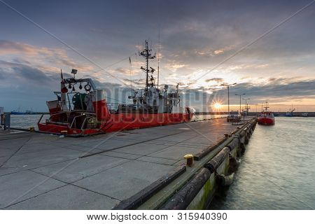Hel, Poland - 31 January 2015: Cutters Moored In The Seaport. Small Town Located On The Hel Peninsul