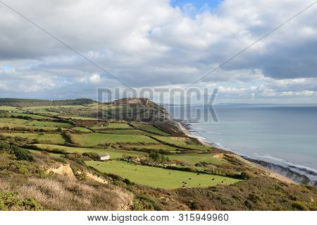 Scenic View Of Golden Cap Mountain In Dorset