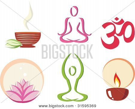 Jooga, meditaatio käsite joukko kuvakkeita