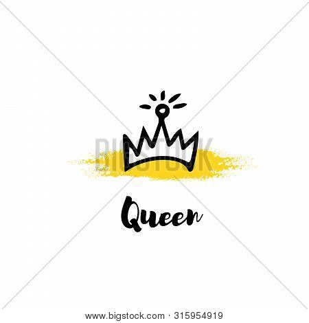 Crown Logo Graffiti Icon. Blackhand-drawn Crowns. Elements For Princesses Isolated On White Backgrou