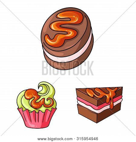 Vector Illustration Of Dessert And Sweet Sign. Set Of Dessert And Food Vector Icon For Stock.