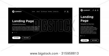 Landing Page Blank Template Desktop Pc And Mobile Adaptive Version. Site Layout Black Background. Ve